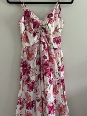 june & hudson White Maxi Dress with Pink Floral Print and Orange Accents